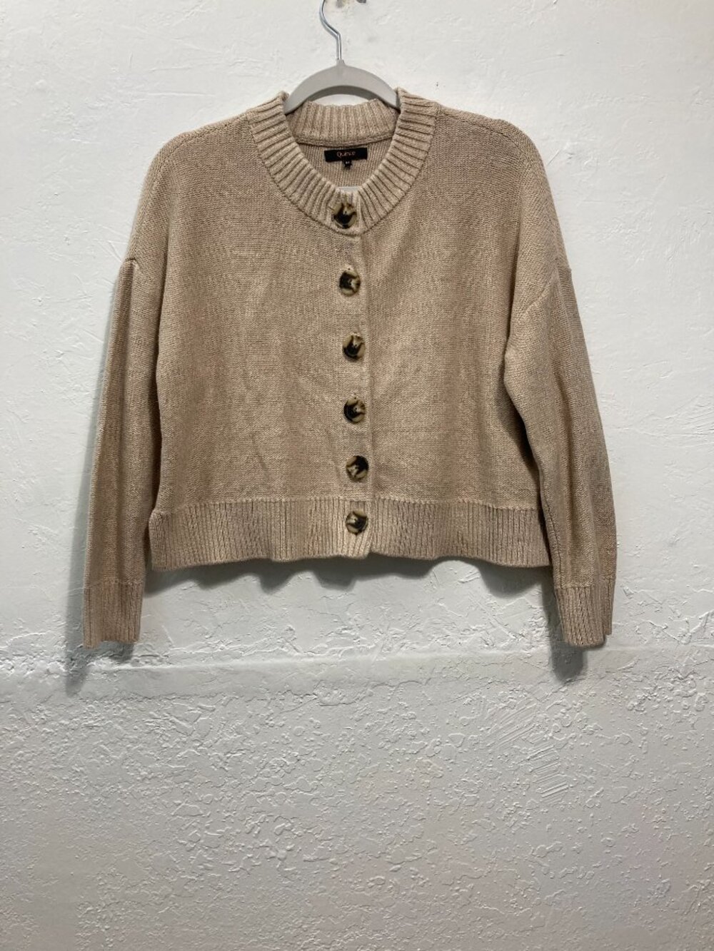 Quince Knit 100% Organic Cotton Cropped Cardigan Beige Minimal Preppy M